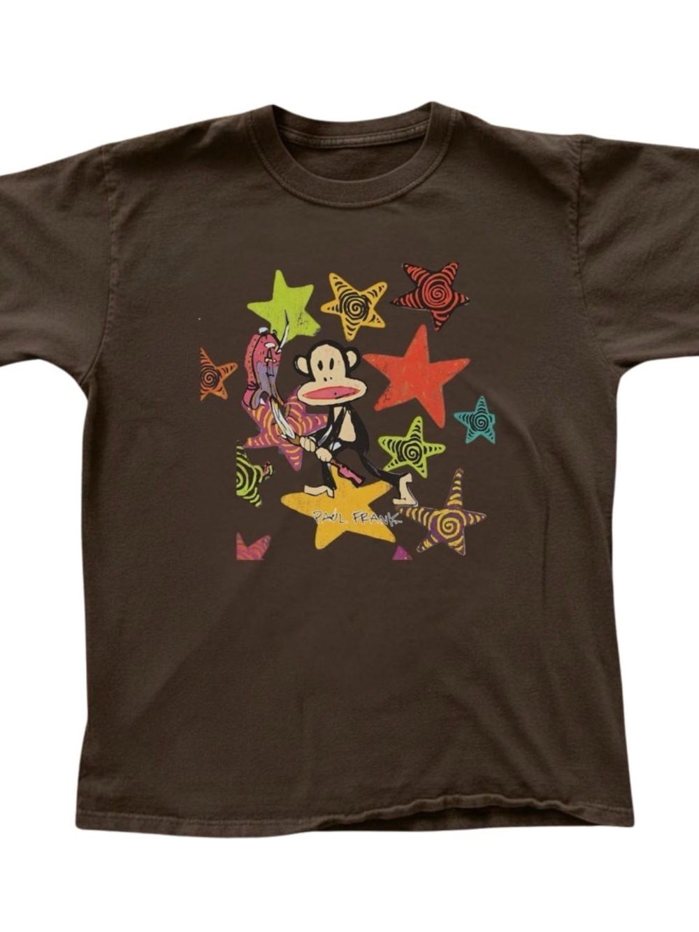 Gildan Brown Paul Frank Monkey Graphic Tee with Multicolor Stars